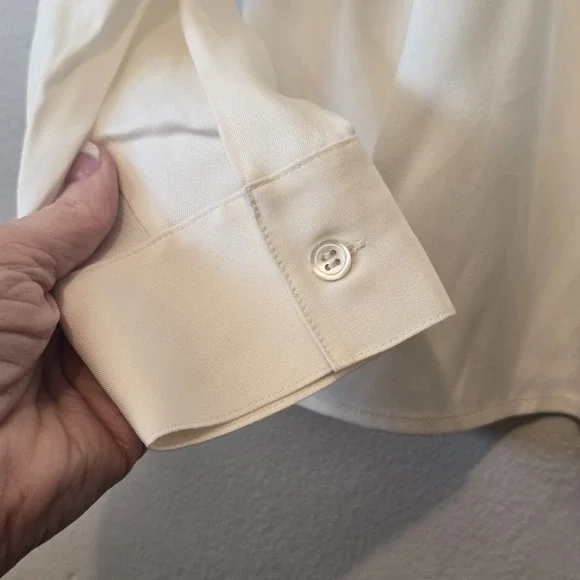 Theory Novalee Tie Neck Silk Blouse Top Women's MED Ivory Quiet Luxury EUC $345 - Picture 2 of 11